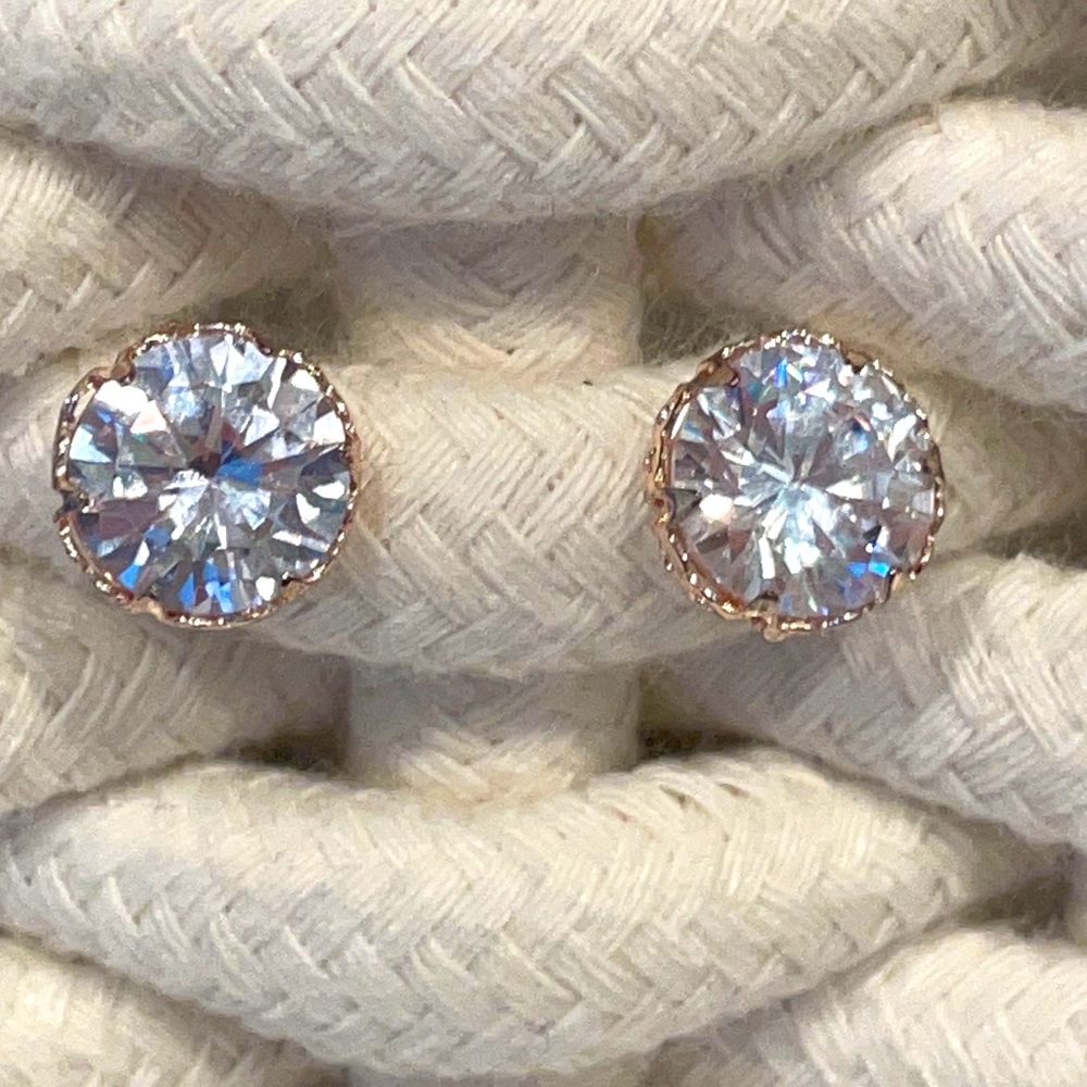 Rose gold and rhinestone large stud earrings